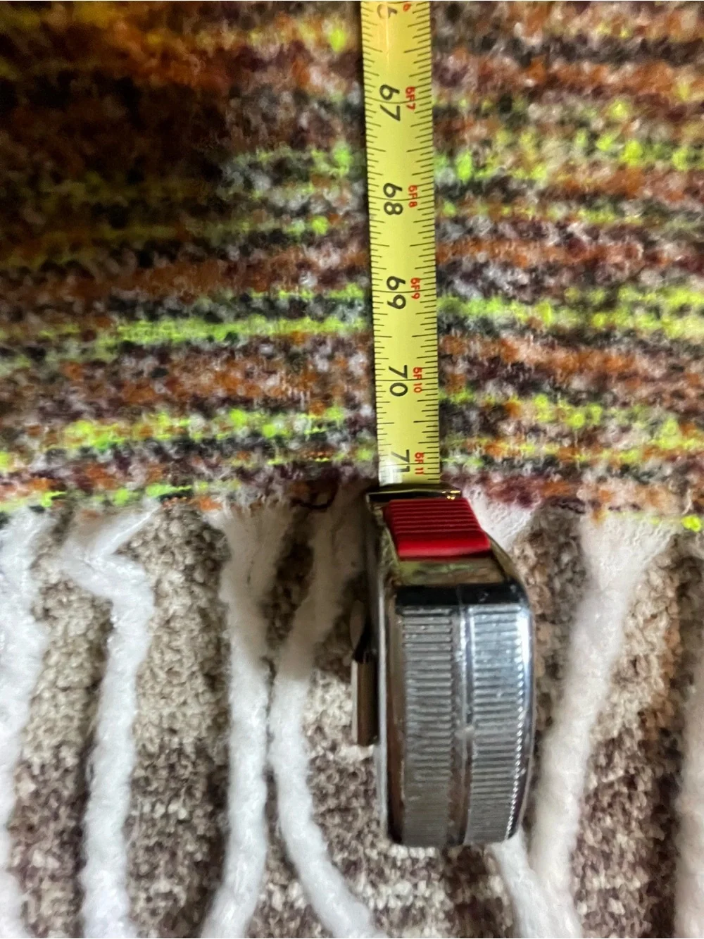 Multicolor Scarf w/White Fringe (Length 71 in)
